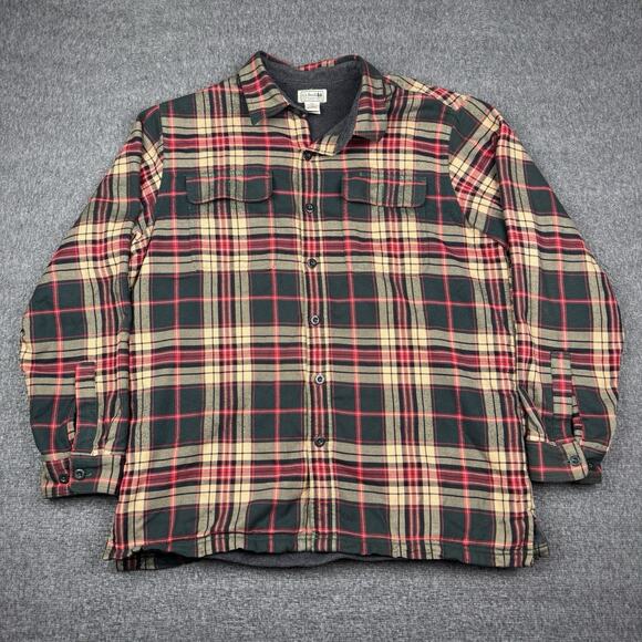 LL Bean Flannel Shacket Men’s Large Red Shirt Plaid Jacket Sherpa Lumberjack - Picture 1 of 6